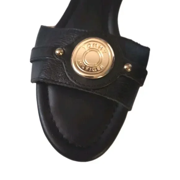 Tommy Hilfiger Black "Tricela" Flats Leather Slip Ons sz 8M Womens Sandals - Picture 3 of 8